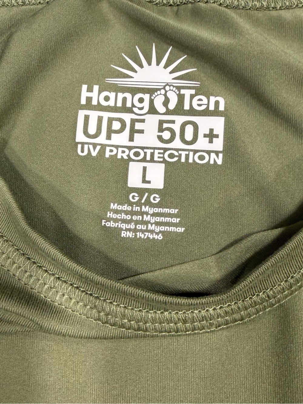 UPF 50+ UV- Hang Ten Olive Green Long Sleeve Palm Graphic Shirt - Picture 3 of 4
